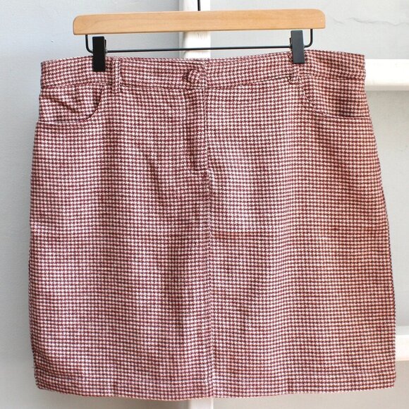 Cupcakes & Cashmere Maroon Pink Houndstooth Wool Blend Mini Skirt Size 12 - Picture 1 of 6